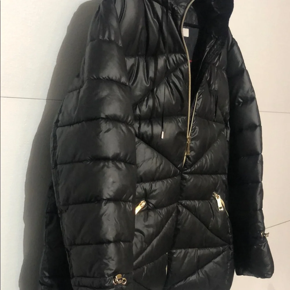 Nine West Black Quilted Hooded Puffer Jacket - Picture 3 of 8
